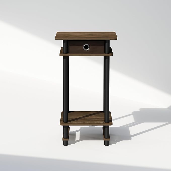 Furinno Turn-N-Tube Tall Nightstand with Bin, 1-Pack, Plastic Poles, Columbia Walnut/Black/Dark Brown
