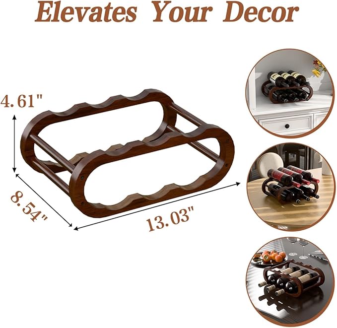 PEKER Wine Rack – Small Countertop Wine Rack & Wine Bottle Holder for Cabinet and Countertop, Stylish Natural Wood Wine Holder Claret