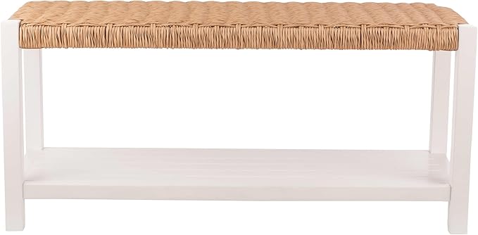 Alaterre Furniture Bench with Handcrafted Woven Rope Seat - Newport Collection 40-Inch Wood Bench with Storage Shelf for Entryway or Hallway - Indoor Furniture (White)