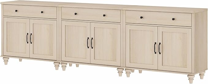 WAMAPT Buffet Cabinet with 6 Doors and 3 Drawers, Large Coffee Bar Table Wood Kitchen Storage Cabinets with Storage Cabinets, Modern Farmhouse Sideboard Credenza for Dining Room, Light Oak, 101 inch