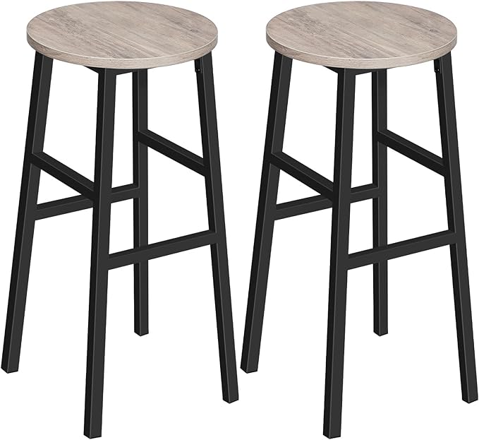 MAHANCRIS Bar Stools, Set of 2 Round Bar Chairs with Footrest, 28 Inch Kitchen Breakfast Bar Stools, Industrial Stools, Easy Assembly, for Dining Room, Kitchen, Greige BAHG02701