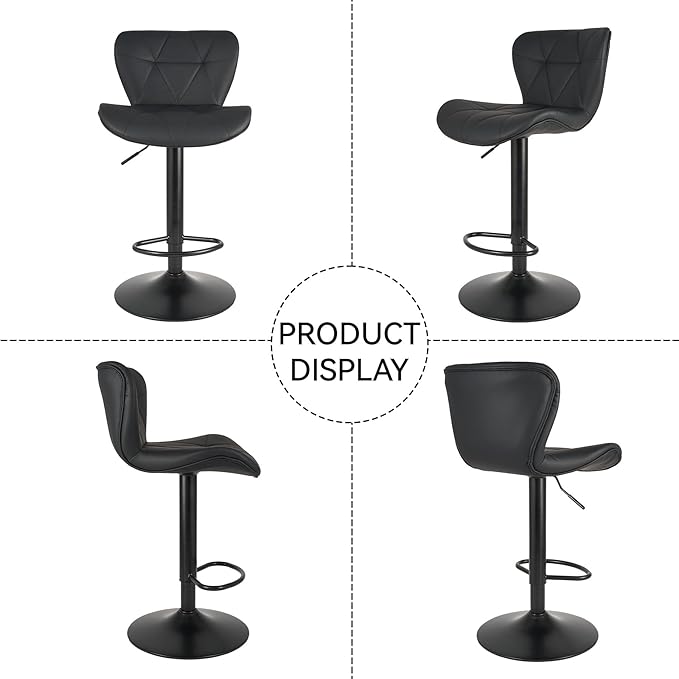 Nalupatio Modern Bar Stools Set of 3, Adjustable Faux Leather Upholstered Swivel Bar Stools, Counter Height Bar Chairs with Back for Kitchen Island, Black