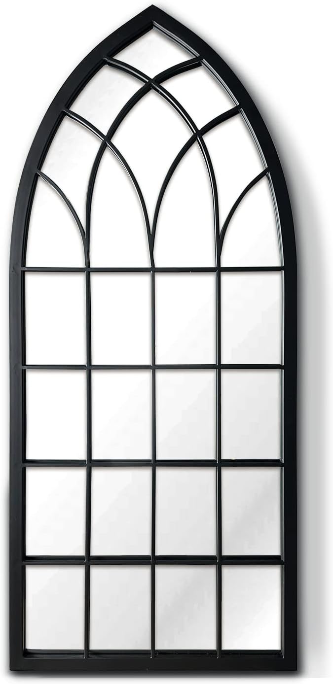 WAMIRRO Farmhouse Window Mirror,Arched Black Mantel Mirror,Cathedral Wall Mirrors with Window Pane for Entryway/Fireplace/Living Room/Hallway 20"X46"