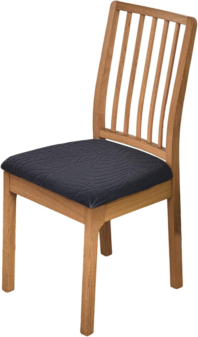 CRFATOP Waterproof Seat Covers for Dining Room Chairs Set of 4 with Stretch Bench Slipcover Jacquard Kitchen Chair Slipcover Washable Seat Cushion Slipcover for Hotel Banquet Wedding Party, Black