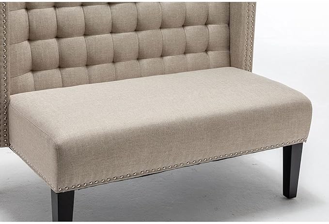 Andeworld Modern Loveseat Settee Bench Sofa Upholstered Banquette Couch for Dining Living Room Hallway or Entryway Seating Funiture with Wooden Legs,Putty