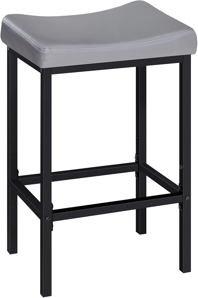 HOOBRO Bar Stools Set of 2, 24.8 Inches Bar Chairs, Counter Height Stools, Saddle Barstools with Curved Surface, 2.4" Thick Upholstery, for Kitchen, Dining Room, Gray and Black BG10BY01
