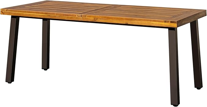 Devoko Home Acacia Wood Dining Table 6-Person Indoor Outdoor Table with Iron Legs, Sandblast Finish, Natural Stained, Rustic Metal, 69 * 33 * 30 inch (Natural)