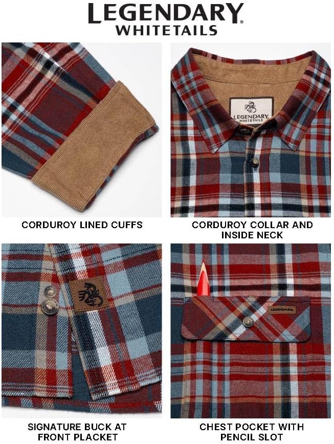 Legendary Whitetails Mens Long Sleeve Button Down 100% Cotton Flannel Shirt