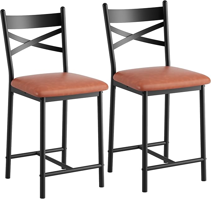 IDEALHOUSE 24" Counter Height Bar Stools Set of 2, Upholstered Bar Chairs with Back, Thick Cushion, Counter Height Barstools for Kitchen Island Apartment Counter Bar (2)