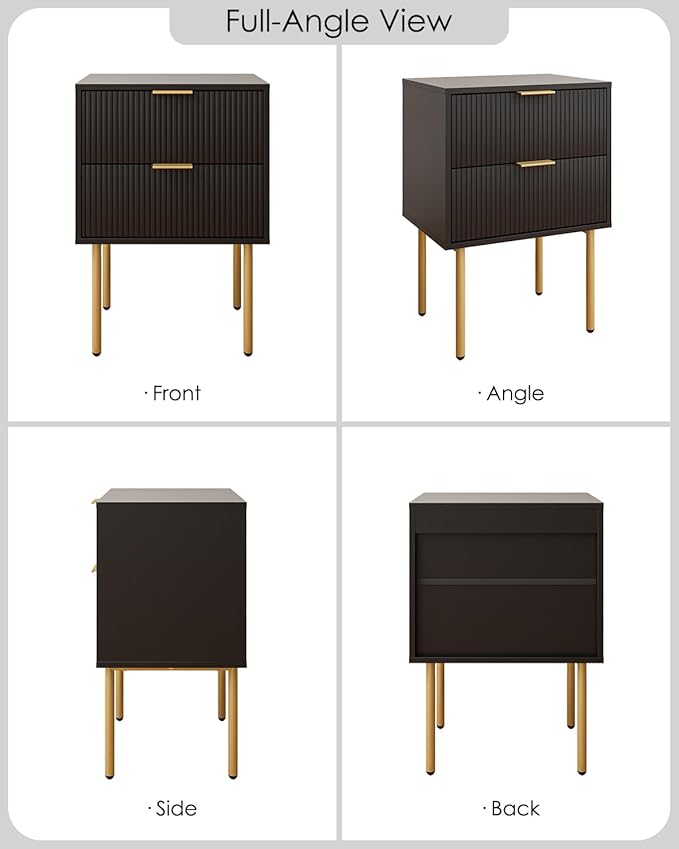 Aienvey Night Stand, Modern Nightstand with Drawers, Bedside Table, Gold Small Side Table for Bedroom, Living Room End Table (Black Stripe, 2 Drawers)