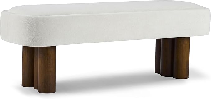 Merax 51.5" Indoor Fabric Dining Bench with Walnut-Finished Rubberwood Legs – Upholstered Seating Bench for Kitchen, Dining Room or Living Space, Supports Up to 250 lbs,Beige
