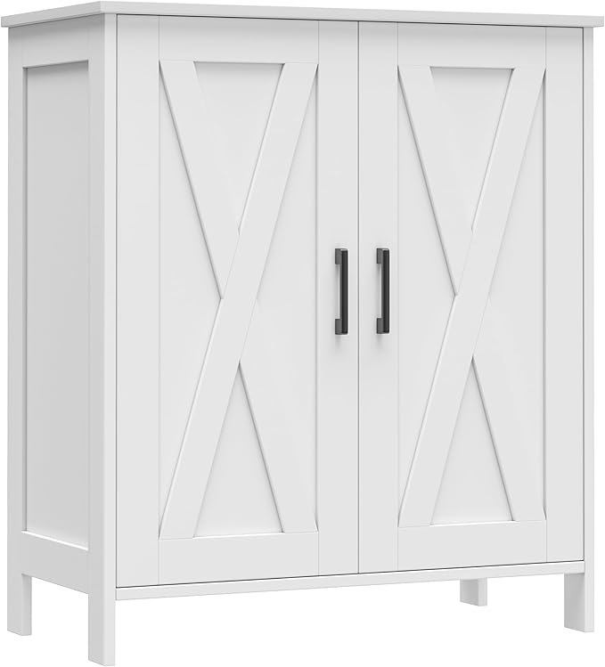 Homleke Farmhouse Shoe Cabinet with 2 Barn Doors & Wood Legs, 5-Tier Shoe Storage Cabinet with 3 Adjustable Shelves, Tall Shoe Rack Organizer for Closet, Shoe Organizer for Entryway, Hallway, White