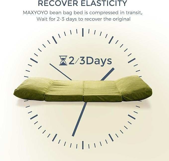 MAXYOYO Folding Sofa Bed, Extra Thick and Long Floor Sofa Convertible Sleeper Chair with Washable Cover, Floor Couch Lounge Bean Bag Bed for Living Room, Green, 39x95 Inch