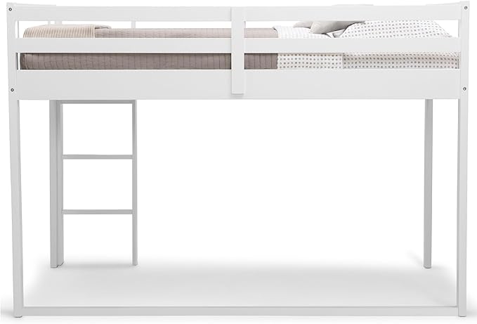 Delta Children Twin Loft Bed with Guardrail and Ladder (Coordinates with Loft Bed Tents Sold Separately), White