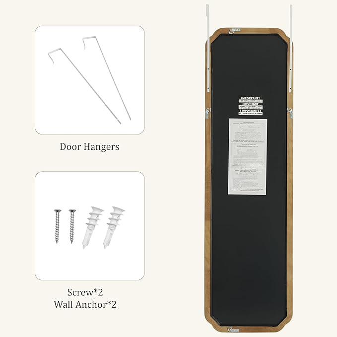 WallBeyond 48" x 14" Full Length Door Mirror with Rustic Rounded Corner Wood Frame, Over the Door Hanging Mirror for Bedroom, Closet, Dressing Area and Entryway, Natural