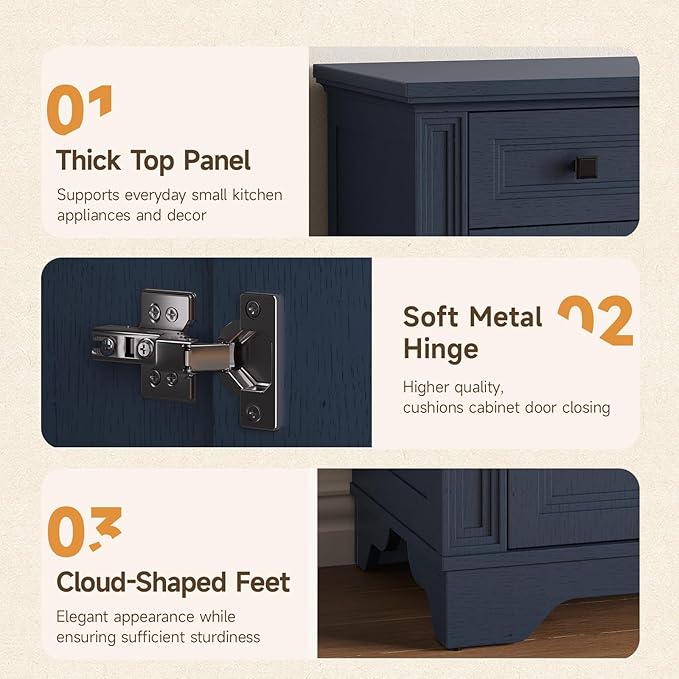 ONBRILL 63" Sideboard Buffet Cabinet, Kitchen Buffet Storage Cabinet, Large Credenza with Drawers & Doors, Wood Coffee Bar Console Wine Bar for Living Room Hallway Blue