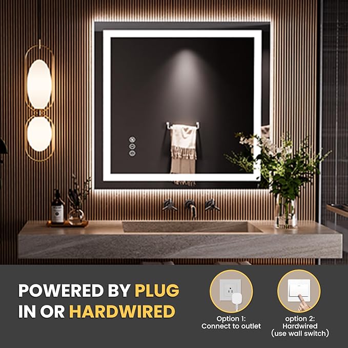 LOAAO 28"x30" LED Bathroom Mirror with Lights, Anti-Fog, Dimmable, Backlit + Front Lit, Lighted Bathroom Vanity Mirror for Wall, Memory Function