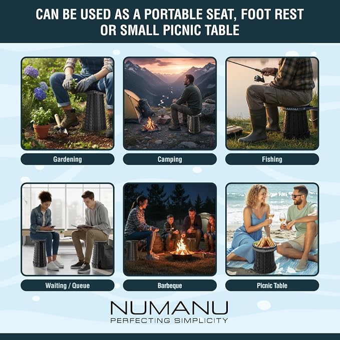 NUMANU 2026 Upgraded 3XL Oversized Collapsible Stool with Cushion & Bag, 1000lbs Max Weight, 23.2" Heavy Duty Portable Retractable Telescoping Folding Seat Chair or Travel Footrest