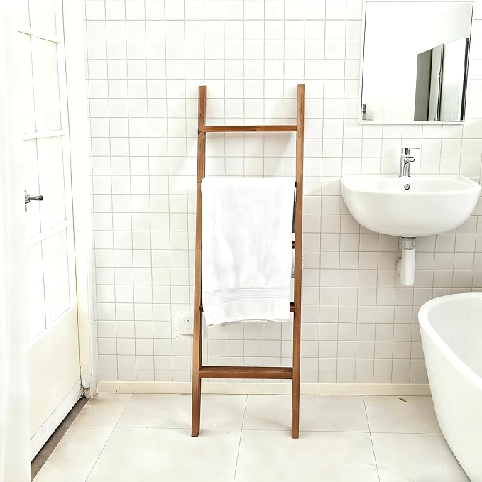 SwallowLiving Blanket Ladder – 58in Solid Wood Towel Ladder, Rustic Decorative Ladder for Blankets, Wooden Blanket Ladder Quilt Rack, Farmhouse Blanket Ladder for Living Room & Bathroom