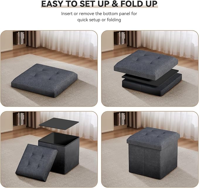 Storage Ottoman Bench, 15 Inch Ottoman Foot Rest, End of Bed Bench, Storage Chest for Living Room, Bedroom, Entryway, Gray