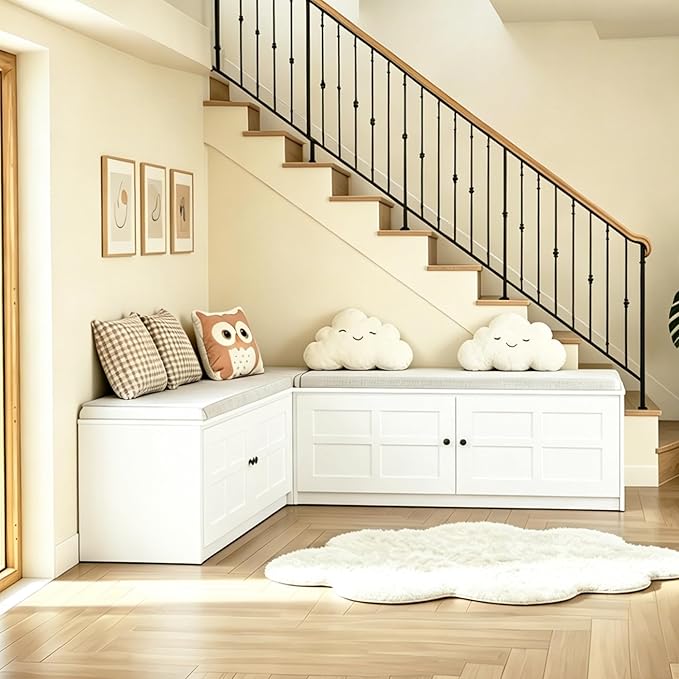 L-Shape Storage Bench with Cushion, Backless Corner Dining Nook Bench with Hidden Storage for Kitchen, Entryway, Cloakroom