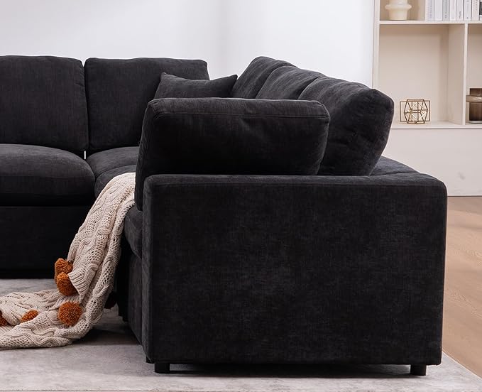 Oversized Modular Sectional Sofa Couch, Large 7 Seater Corner Sofa Modern U Shaped Sectional Couch with Ottoman Cloud Couches for Living Room, Office, Spacious Space, Black