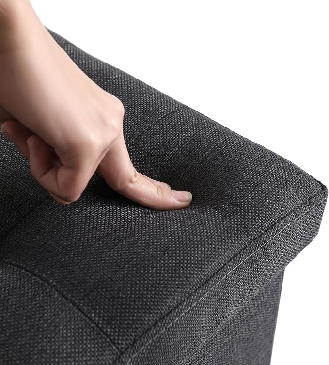 Storage Ottoman Cube Small Footrest Foldable Seat Foot Stools Square Tufted Ottoman Linen Dark Grey