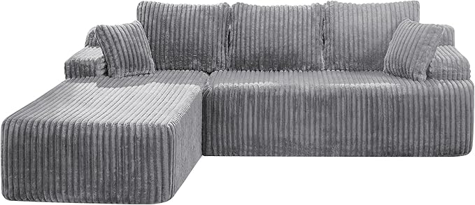 Hobestluk Modular Sectional Sofa Boneless Couch L-Shape Couch 3 Seat Modular Couch Memory Foam Sectional Couches for Living Room Furniture, Cloud Couch with Oversized Chaise (108" Left Facing Chaise)