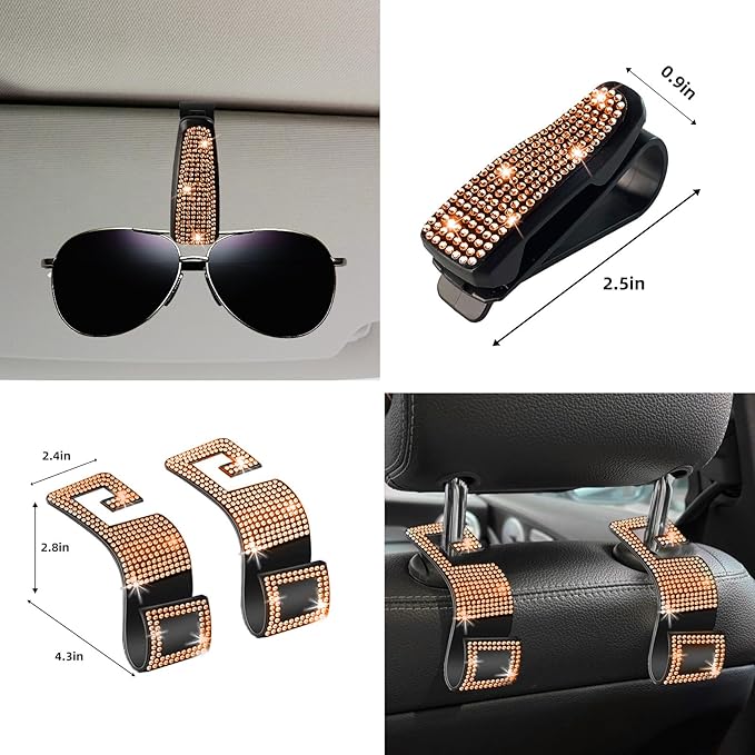 NBTEPEM 27 PCs Orange Bling Car Accessories Set for Women, Steering Wheel Covers Universal Fit 15 Inch, Bling License Plate Frame, Bling Phone Holder, Bling Car Coasters (Orange Diamond)