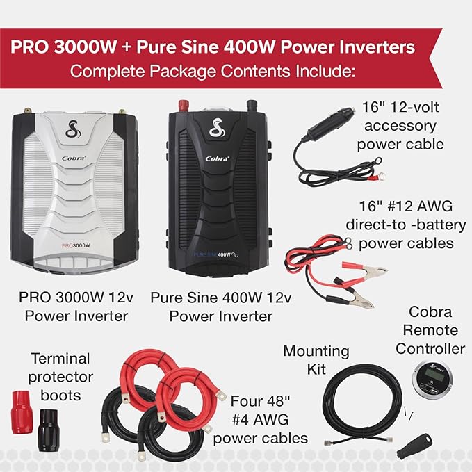 Cobra PURE SINE 400W Power Inverter and PRO 3000W Professional Grade Power Inverter Bundle