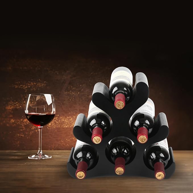 Countertop Wine Rack - 6 Bottle Wooden Wine Rack - Freestanding Wine Bottle Holder Stand - Wine Storage Rack for Cabinet Pantry Bar Kitchen