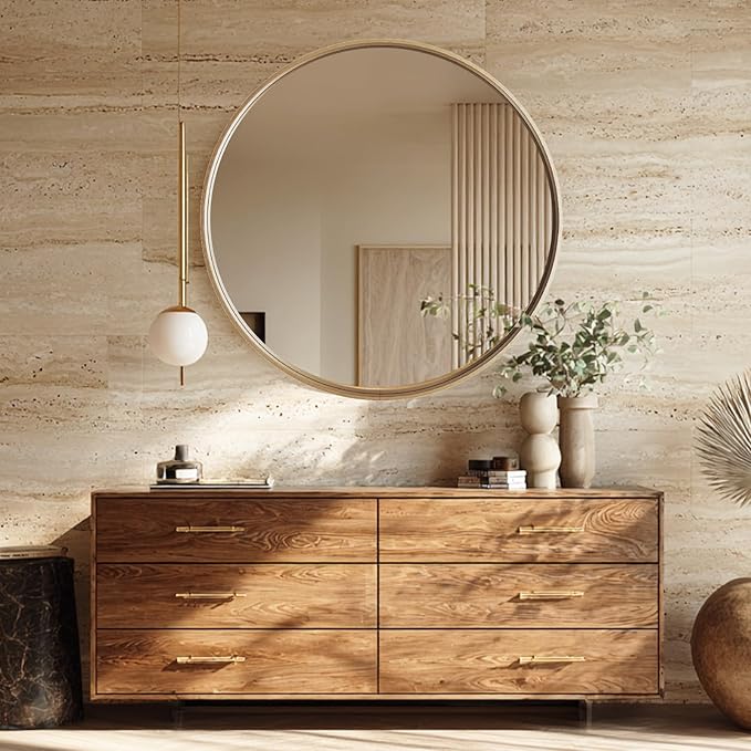 USHOWER Gold Bathroom Mirrors for Over Sink, 36 Inch Circle Mirror with Metal Frame, Wall Mirror for Vanity, Entryway, Living Room, Hallway and Bedroom Decor