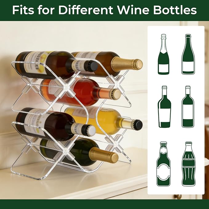 Acrylic 6 Bottle Countertop Wine Rack, Clear Freestanding Tabletop Wine Holder, Modern Space-Saving Wine Storage Organizer for Kitchen Bar Pantry
