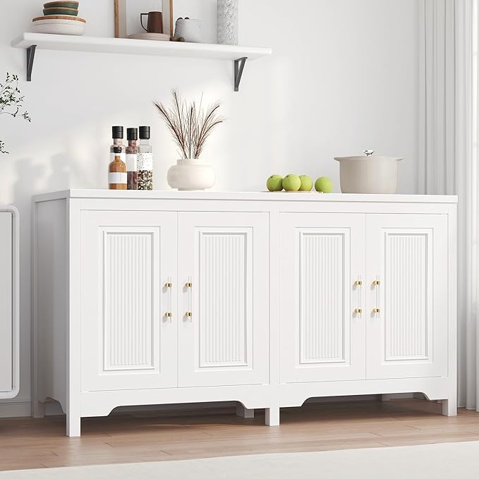 Jocoevol Buffet Cabinet with Storage, 55" Modern Farmhouse Sideboard Cabinet with Doors & Shelves, Kitchen Storage Cabinet for Kitchen Living Room,White
