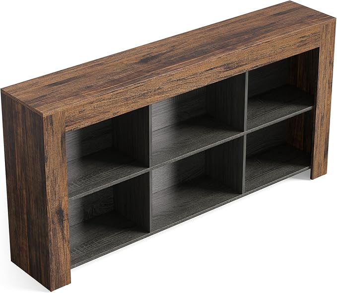 LITTLE TREE TV Stand with Storage, 63-Inch Entertainment Center with Shelves, Modern Media Console for Television up to 65" for Living Room, Bedroom, Brown + Black