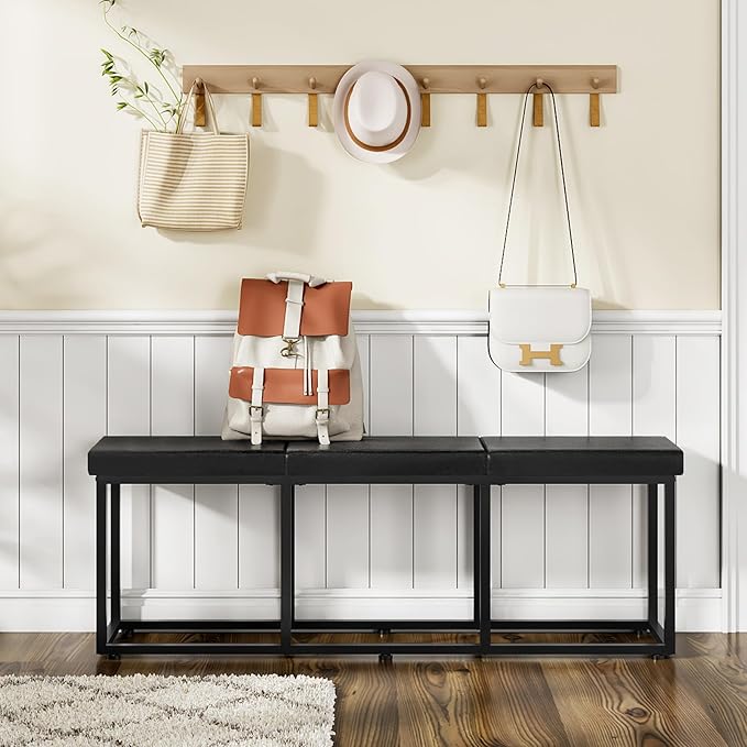 HOOBRO Dining Bench, Dining Room Bench with PU Leather Upholstered Seat, for Kitchen, Living Room, Hallway, Kitchen, Entryway, Bedroom, Black BB46CD01