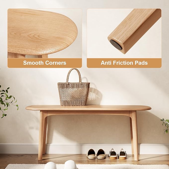 DONGMUWUEJEE 100% Solid Wood Dining Bench, Wood Bench for End of Bed with Rounded Corners, Entryway Benches for Farmhouse, Kitchen, Living Room and Plant Stand (Natural, 39.4" D x 11.8" W x 19.7" H)