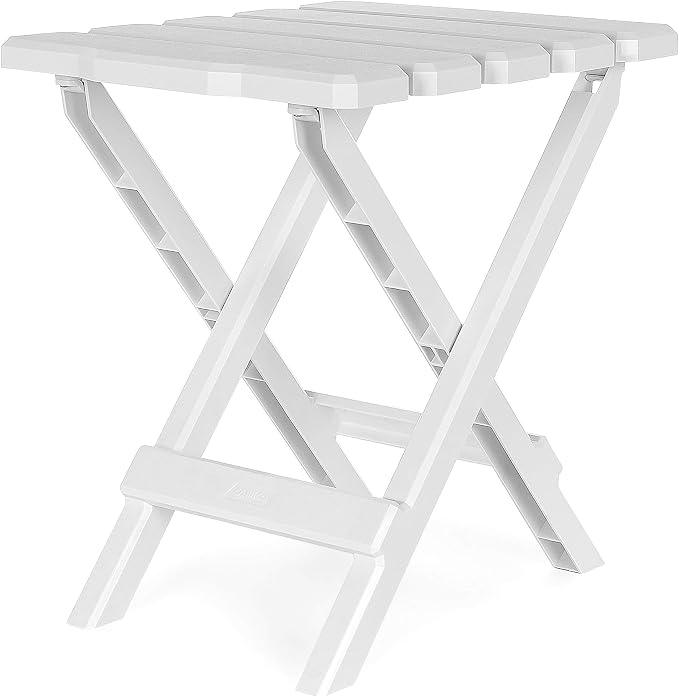 Camco Adirondack Style Folding Plastic Large Table with Footrest Design and Easy to Setup Construction for Indoor or Outdoor Use, White