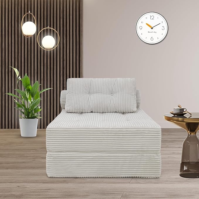 ANONER Memory Foam Folding Sofa Bed, Sectional Couches with Pillow, Futon Floor Couch, Versatile Convertible Sleeper Chair, Boneless Chaise Lounge, Fold Out Chair Bed for Living Room, Beige