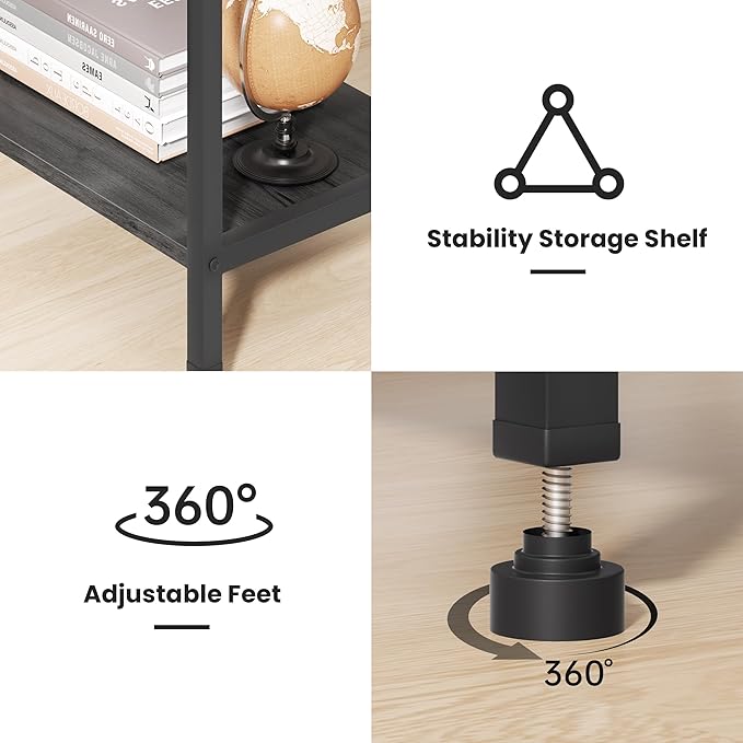 Asgolion Tall End Table with Charging Station, 3 Tier Narrow Beside Table with Adjustable Shelf, Tall Gray Side Table Nightstand for Bedroom, Living Room Coffe Table, Office, Charcoal Grey