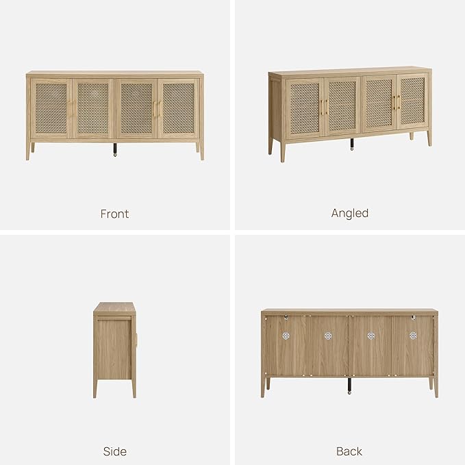 SICOTAS TV Stands for Living Room - Modern TV Console with 4 Doors Cabinet, 59" Television Stands Farmhouse Entertainment Center Media Console Credenza for 45 50 55 60 65 Inch TVs, Light Walnut