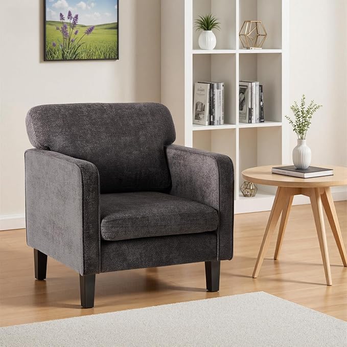 DUMOS Modern Accent Chairs for Living Room, Corner Chairs for Adults, Reading Chair with Armrest and Backrest, Comfy Lounge Chairs for Bedroom Reception Waiting Room, Dark Grey