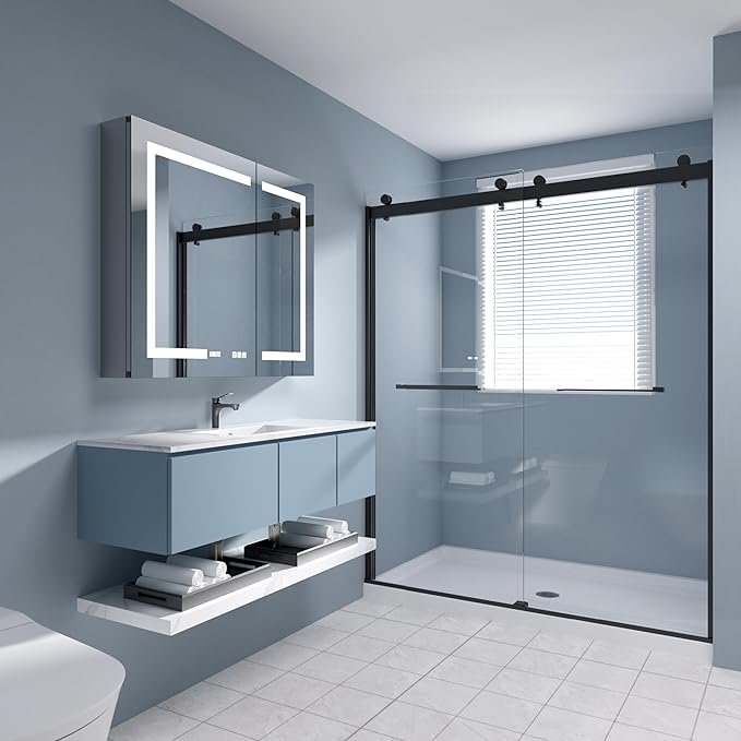 Medicine Cabinet with Lights with Mirror, 36 x 30 Inch Recessed/Surface Wall Mount LED Lighted Medicine Cabinets for Bathroom with Storage, 3 Colour Lights Dimmable Defog, Time/Temp Display