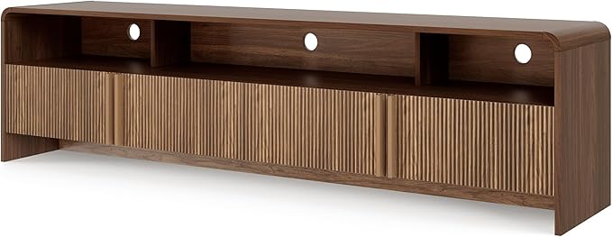 AMERLIFE 70" Fluted Wood TV Stand for TVs up to 80", Media Console Entertainment Center with Storage Cabinets for Living Room, Brown