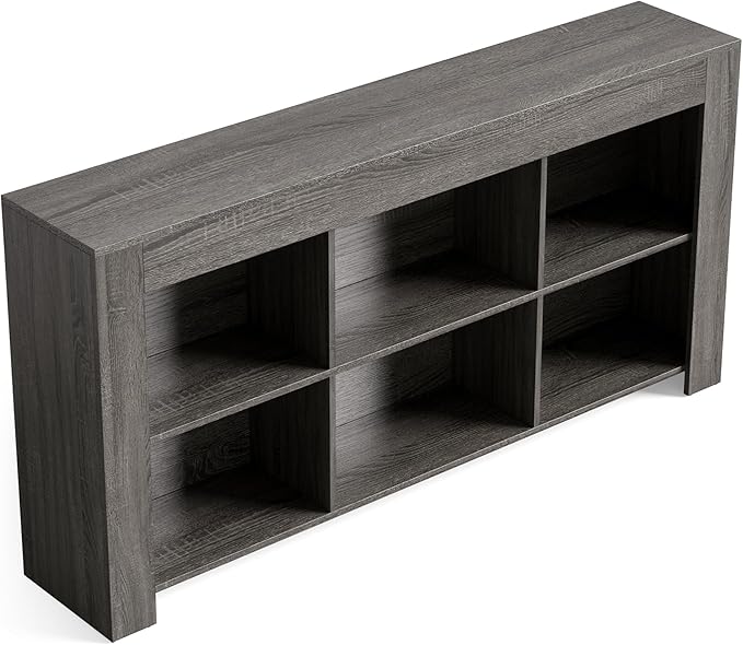 LITTLE TREE TV Stand with Storage, 63-Inch Entertainment Center with Shelves, Modern Media Console for Television up to 65" for Living Room, Bedroom, Grey + Black