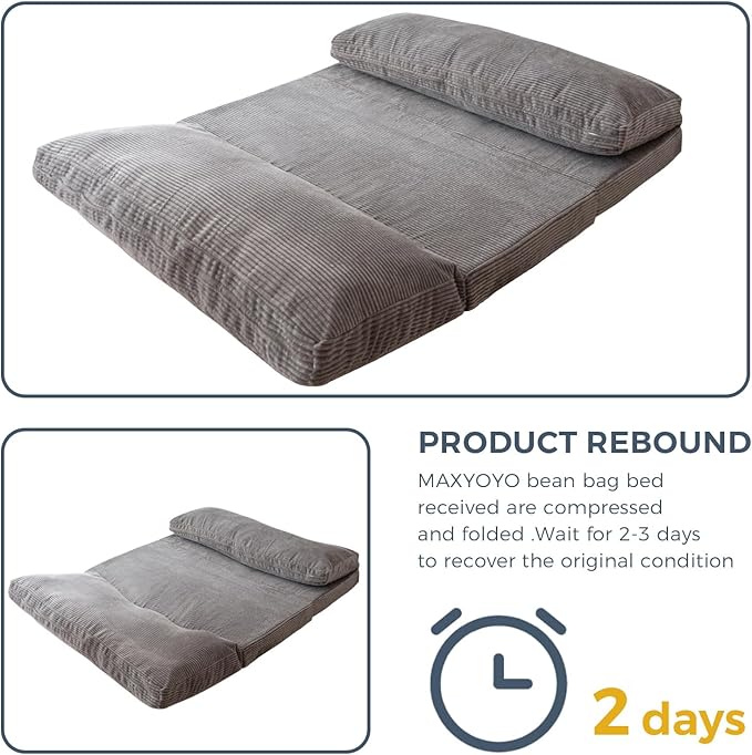 MAXYOYO Folding Sofa Bed, Floor Sofa Convertible Sleeper Chair with Washable Cover, Floor Couch Lounge Bean Bag Chair Bed for Living Room, Grey, 30x95 Inch