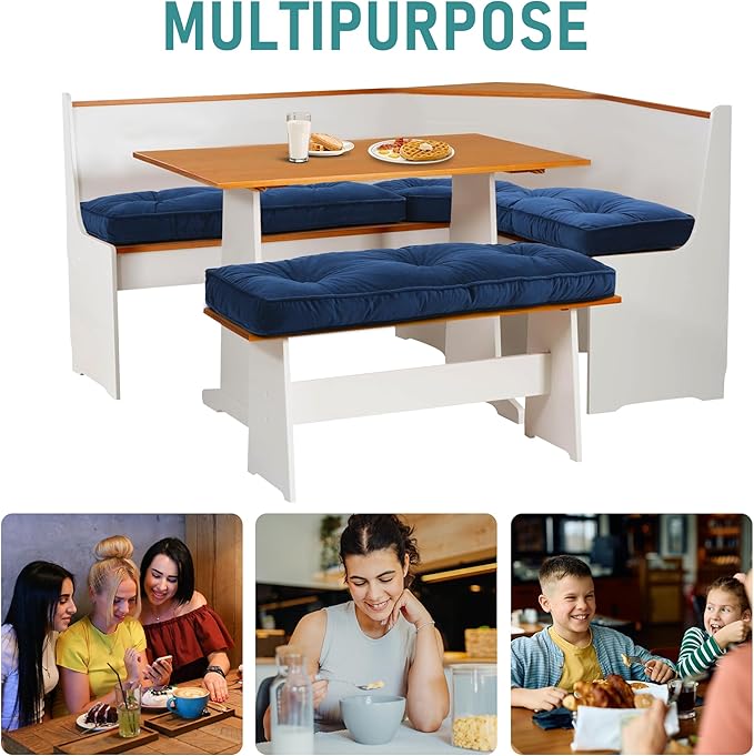 BALAPET Breakfast Nook Cushions Set 4 Piece Cushion Pad Set for Kitchen Breakfast Dining Nook,Shredded Foam Support Fits in Sets with Corner Benches, Mid Century Modern Small Dining Table Sets(Blue)