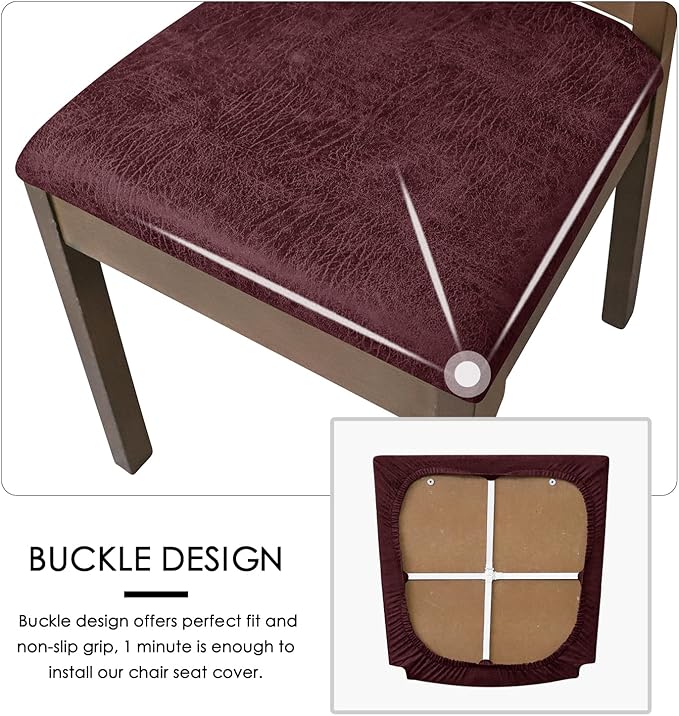 FORCHEER Dining Room Chair Seat Covers Set of 4 with 1 PC Bench Cover Set Faux Leather Fabric Anti-Dust Removable Seat Protector for Dining Room- 4 PCS Chair Cover+1 PC Bench Cover(Wine red)
