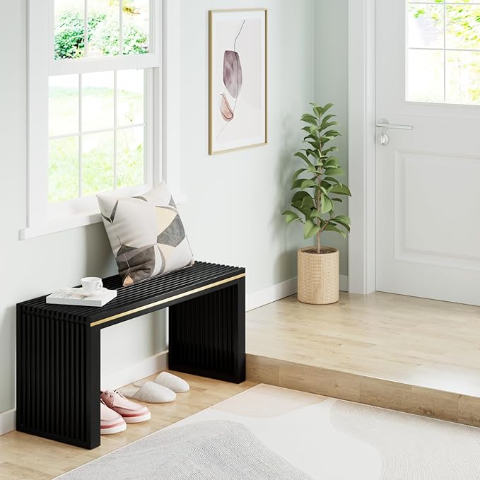 APRTAT Bamboo Dining Bench Indoor Long Entryway Shoe Rack Benchs,Outdoor Modern Wood Benches 35 Inch Bamboo Bench for Living Room Hallway Bedroom Bathroom