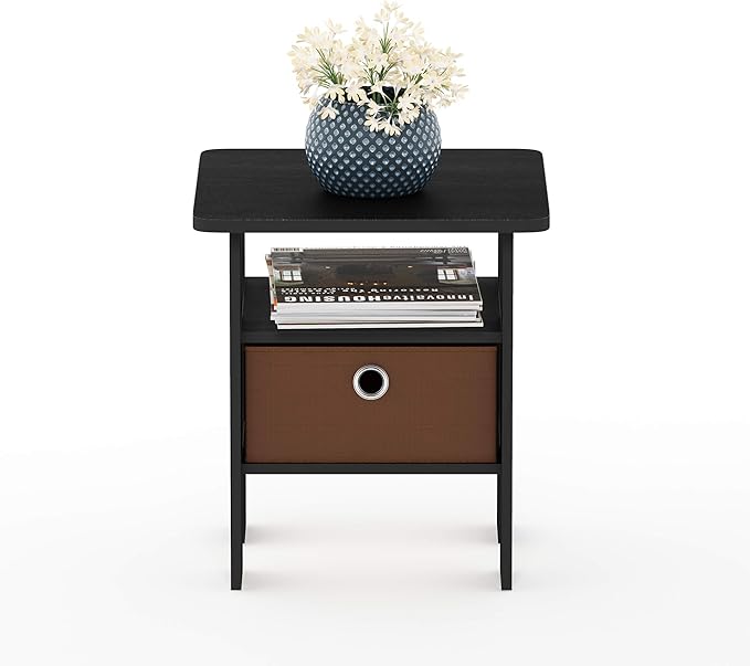 Furinno Andrey Set of 2 End Table / Side Table / Night Stand / Bedside Table with Bin Drawer, Americano/Medium Brown